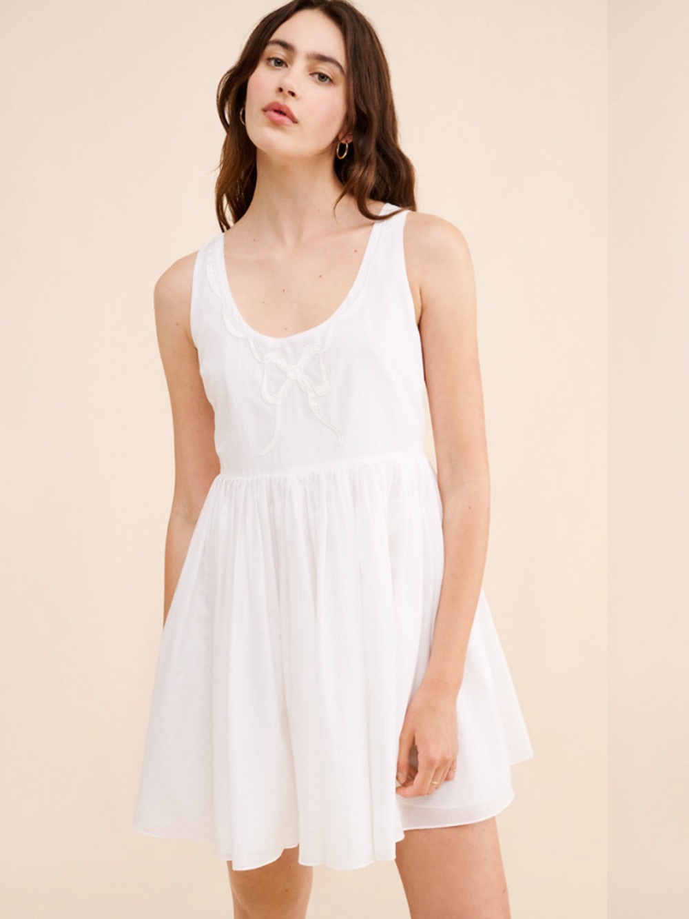 Rachel Antonoff Cream Embroidered Bow Babydoll Dress